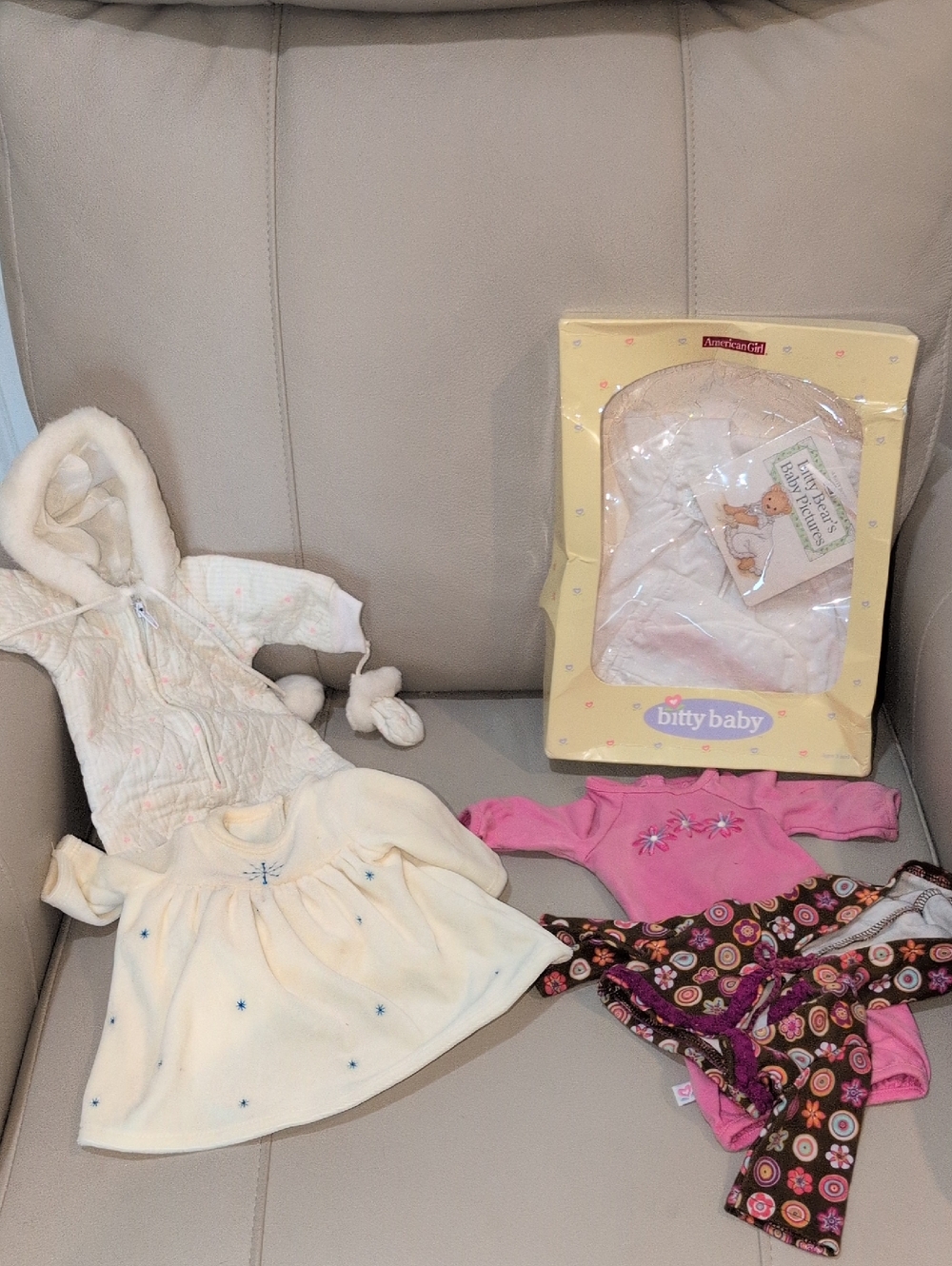 American Girl Bitty Baby Outfit Bundle in White, Pink, Brown and Cream